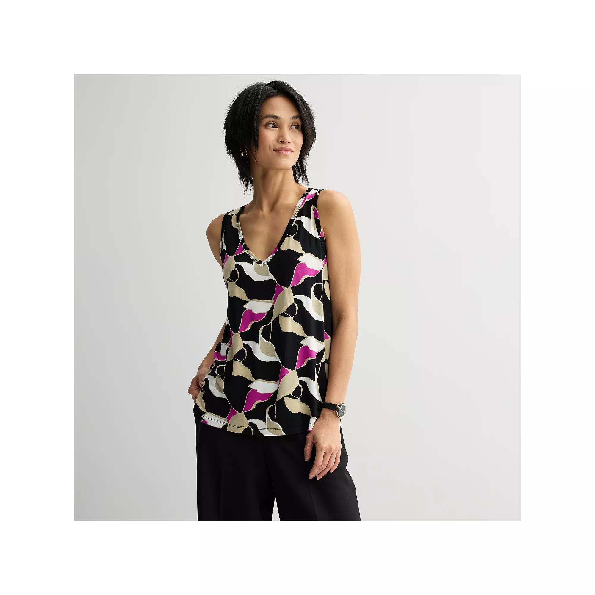 Women's Nine West Easy V-Neck Tank Top, Size: Small, Black Abstract Product Image