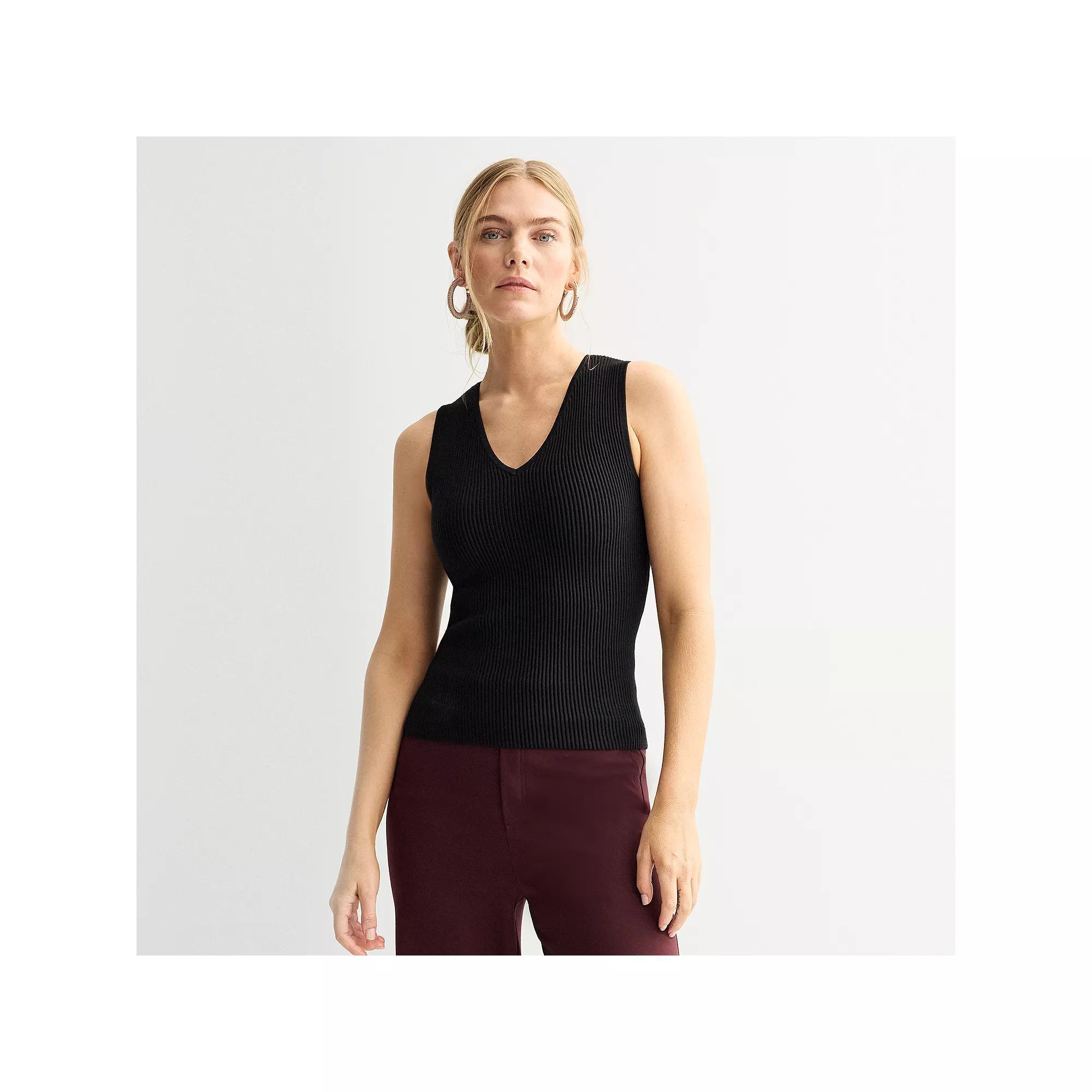Women's Nine West Fitted Sweater Sculpt V-Neck Tank Top, Size: XS, Mineral Black Product Image