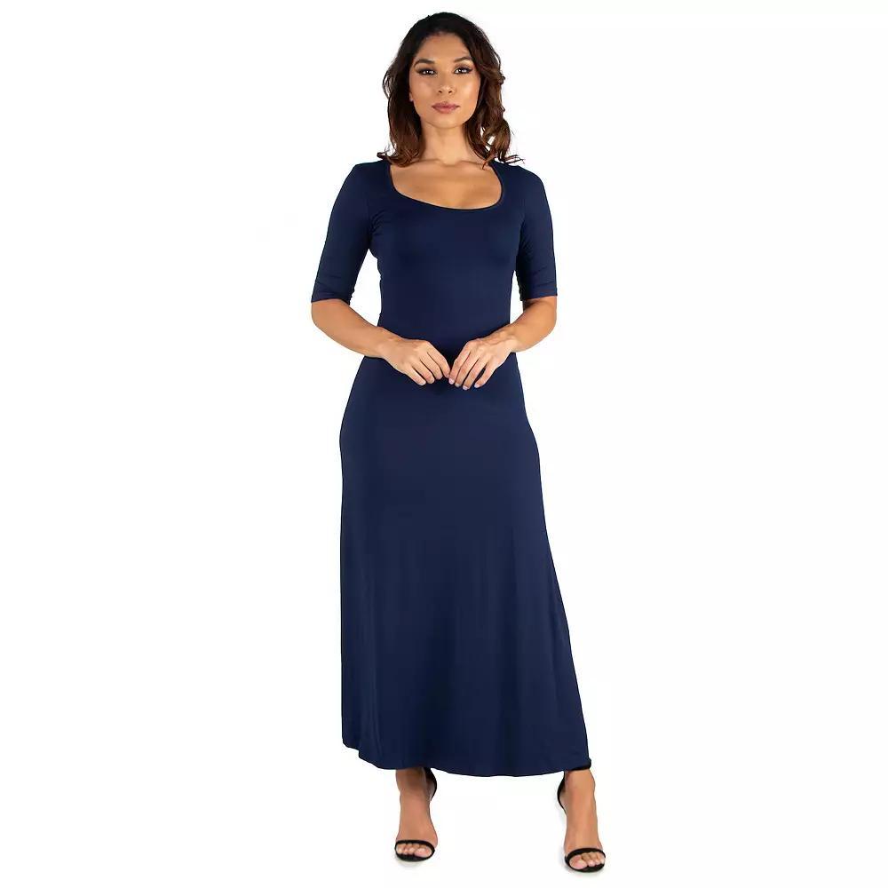 Women's 24seven Comfort Apparel Scoopneck Maxi Dress, Size: Medium, Blue Product Image