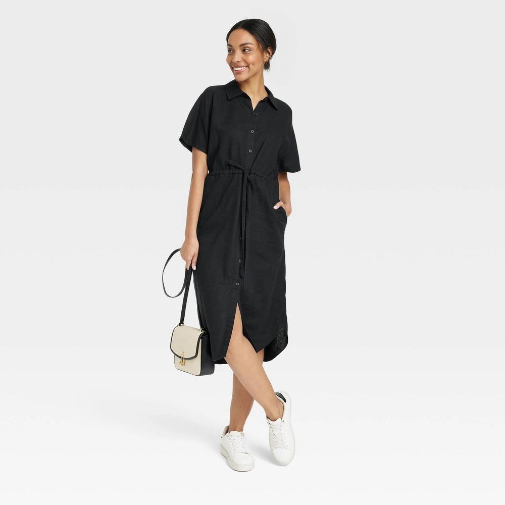 Women's Short Sleeve Linen Midi Shirtdress - A New Day™ Product Image