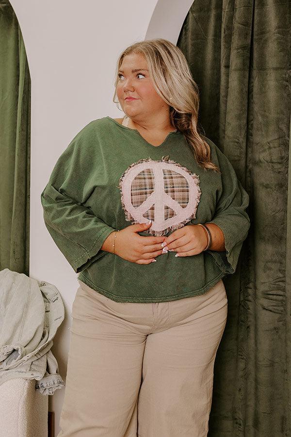 Peace And Love Vintage Wash Tee in Hunter Green Curves Product Image