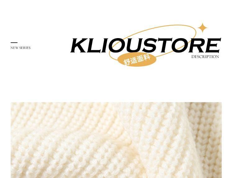 V-Neck Plain Contrast Trim Ribbed Sweater Product Image