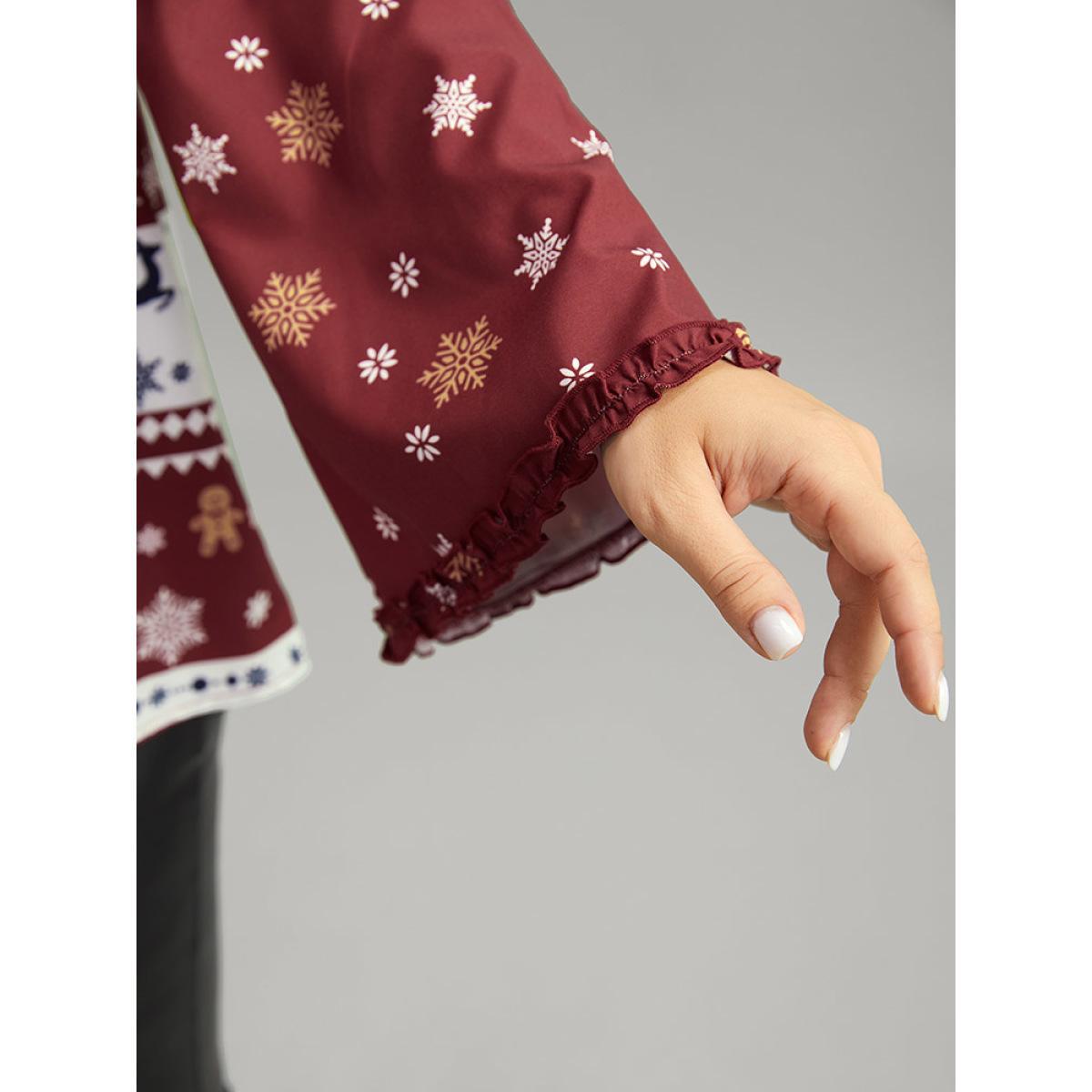 Plus Size Scarlet Christmas Print Tassels Ties Blouse Women Elegant Long Sleeve Tie Neck Festival-Christmas Blouses BloomChic 30/6X Product Image