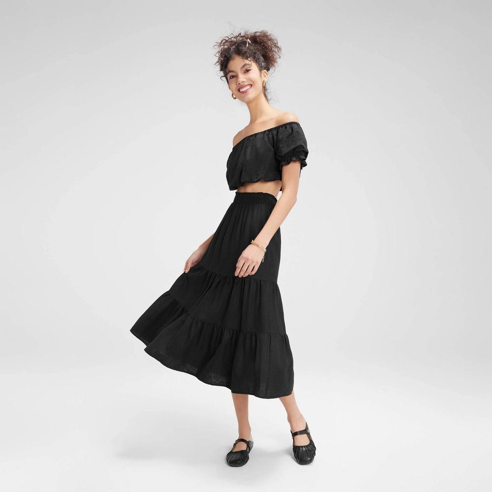 Womens Wide Shirred Waistband A-Line Skirt - Wild Fable Black Product Image