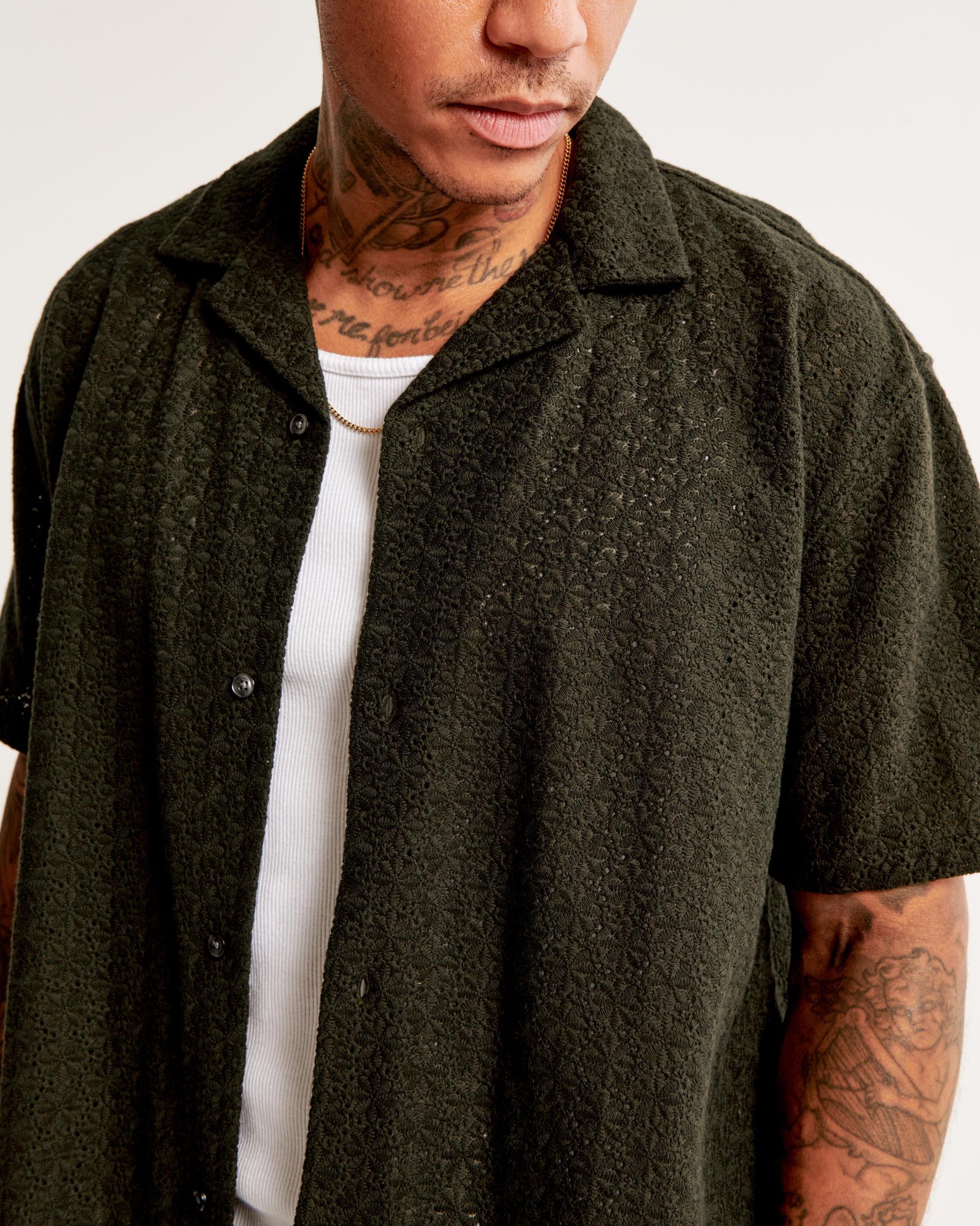 Camp Collar Cropped Lace Shirt Product Image