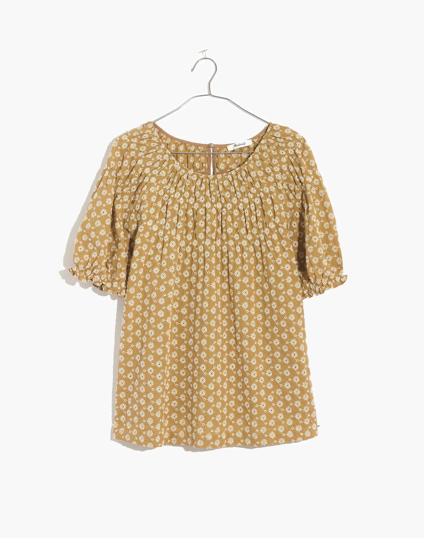 Daisy Embroidered Shirred Puff-Sleeve Top Product Image