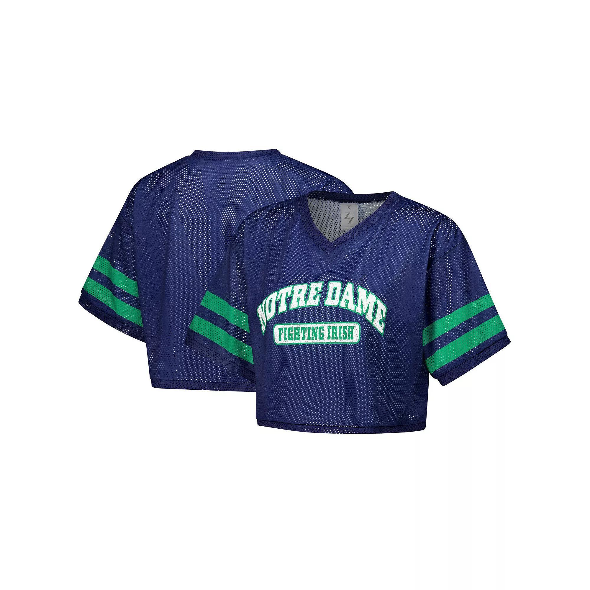 Women's ZooZatz Navy Notre Dame Fighting Irish Mesh Cropped V-Neck T-Shirt, Size: Medium, Blue Product Image