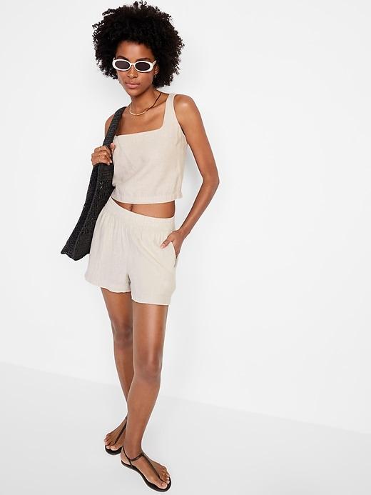 Sleeveless Linen-Blend Crop Top Product Image