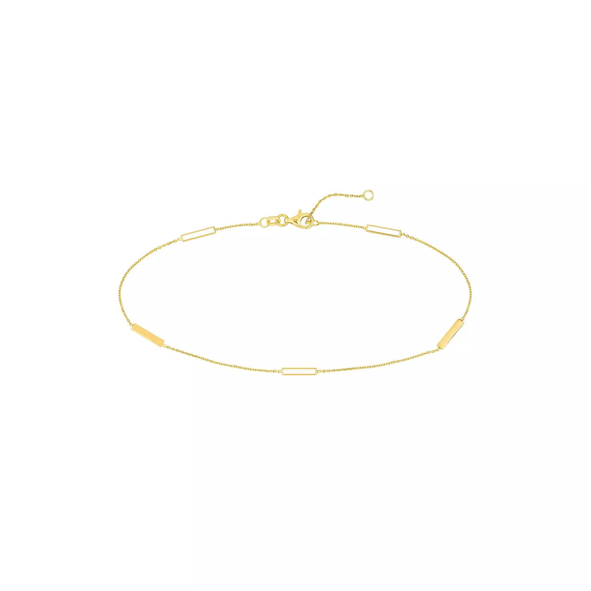 Color Romance 14k Gold & Enamel Bar Alternating Station Anklet, Womens White Product Image