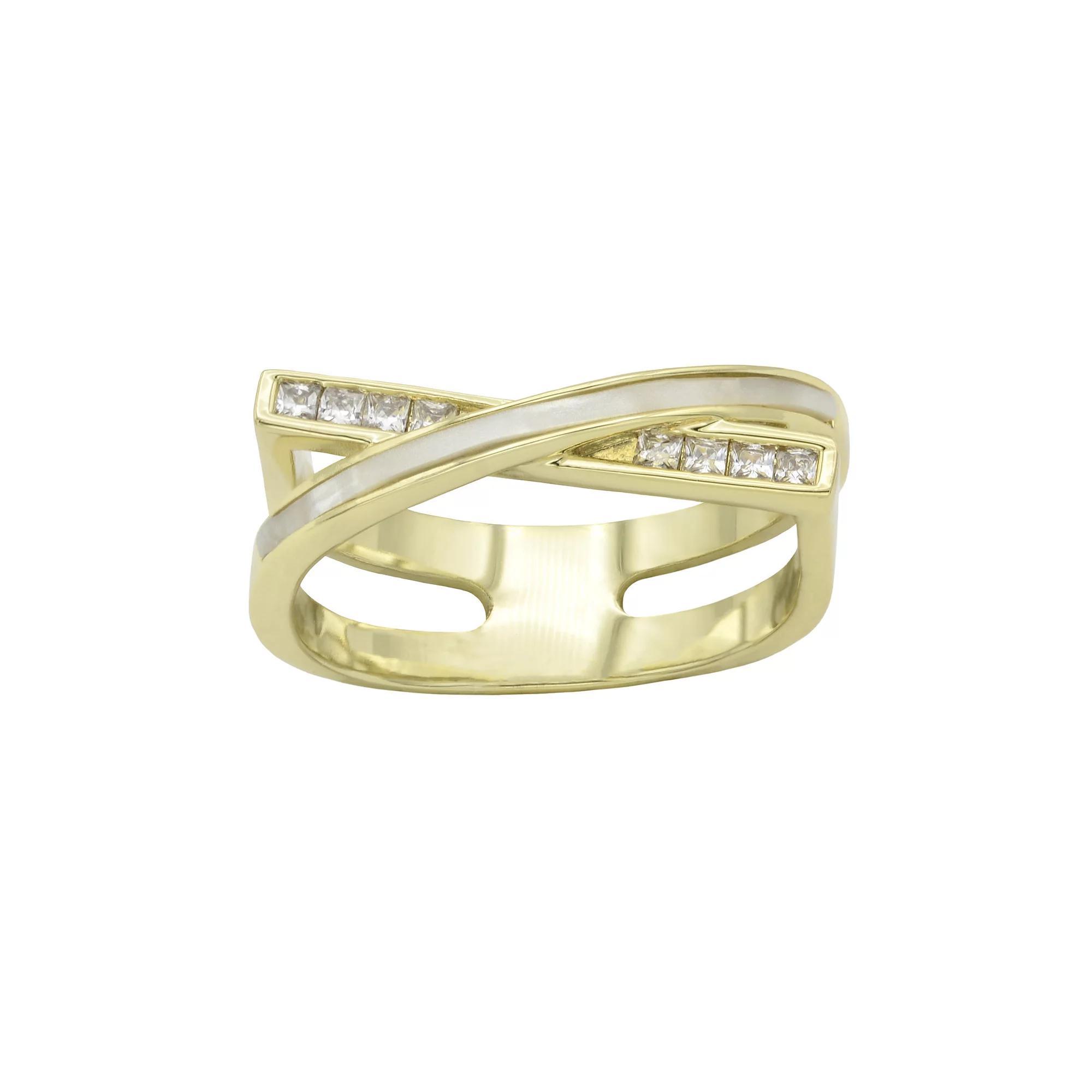 City Luxe Gold Tone Mother-of-Pearl Cubic Zirconia Round and Square Dual Band Ring, Women's, Size: 9 Product Image