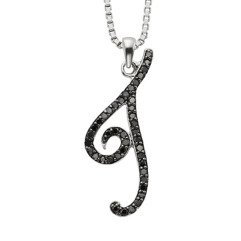 Jewelexcess Sterling Silver 1/4-ct. T.W. Black Diamond Initial Pendant, Women's, Size: 18", Q Product Image