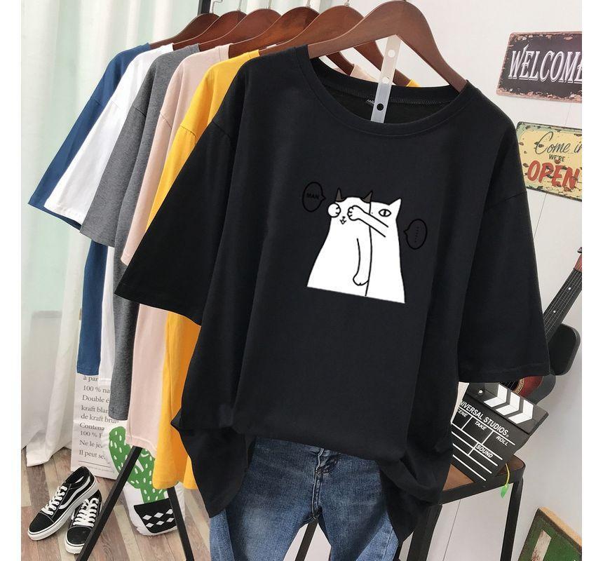 Cat Print Short-Sleeve T-Shirt Product Image