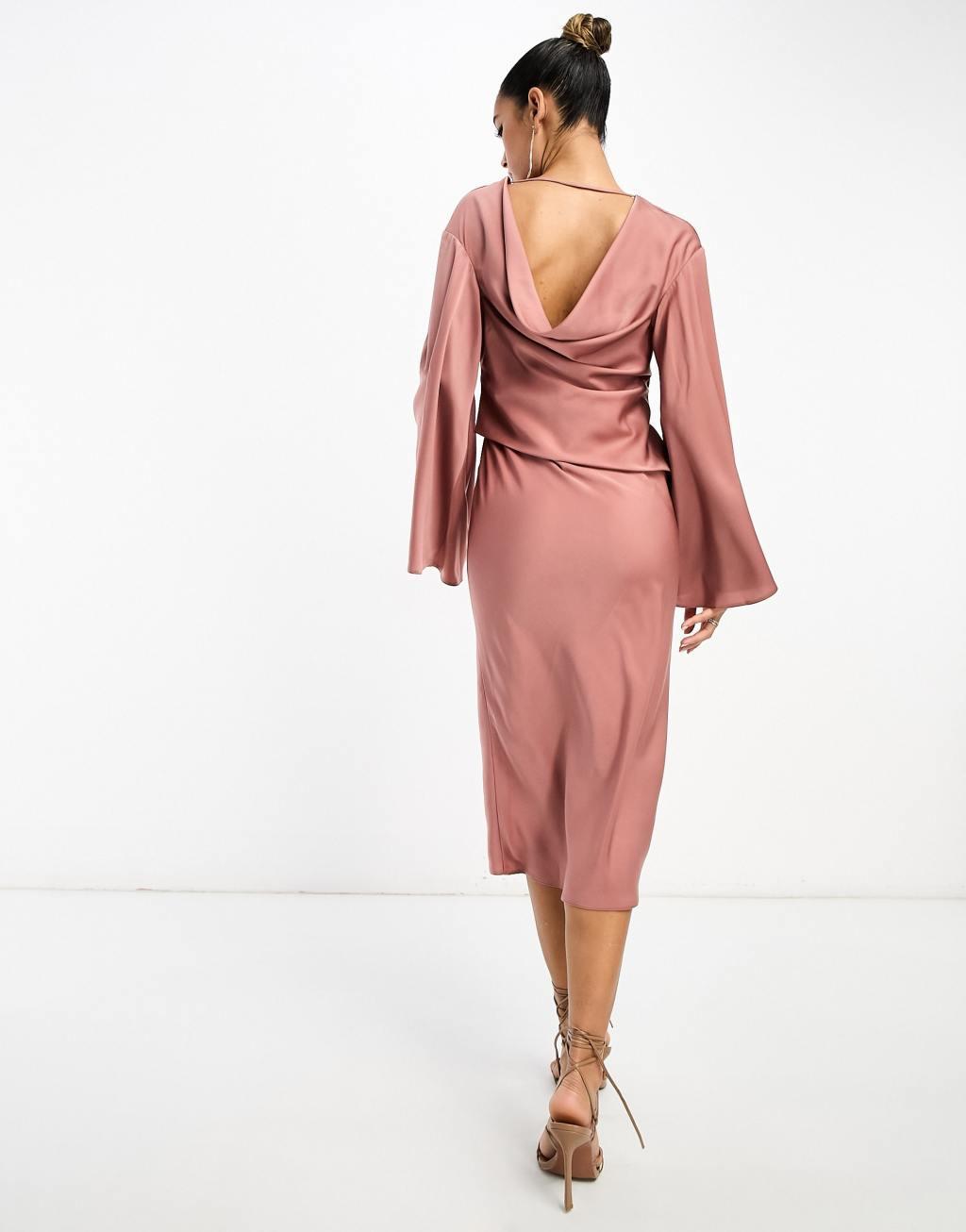 ASOS DESIGN satin batwing midi dress with drape bodice detail Product Image