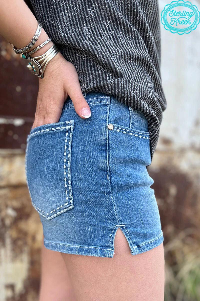 Sterling Kreek Stitched Denim Light Wash Shorts* Product Image