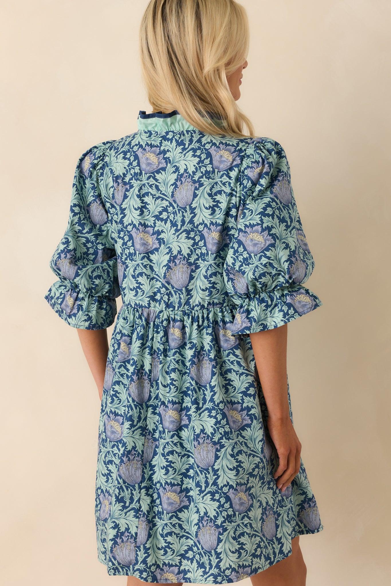 Let It Be Lovely Navy Multi Floral Print Cotton Mini Dress Product Image