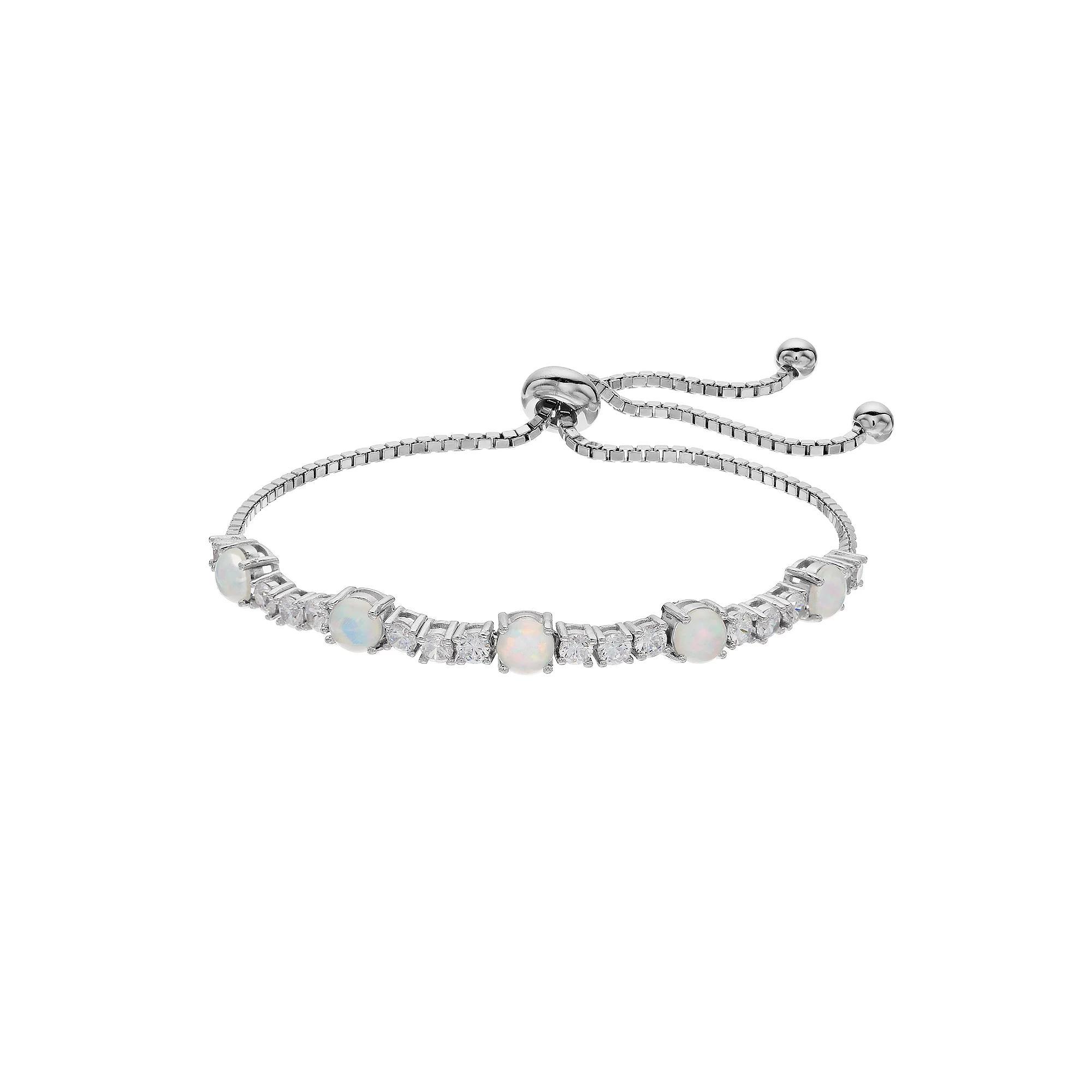 Sterling Silver Lab-Created Opal Bolo Bracelet, Women's Product Image