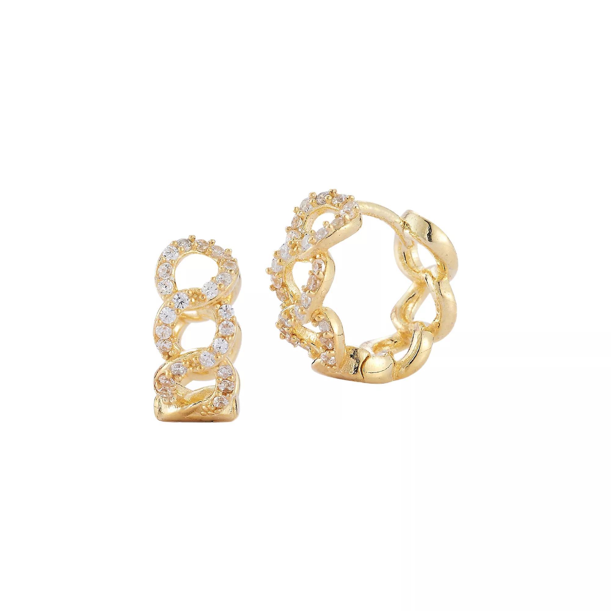 Sunkissed Sterling Small Cubic Zirconia Curb Hoop Earrings, Women's, Gold Tone Product Image
