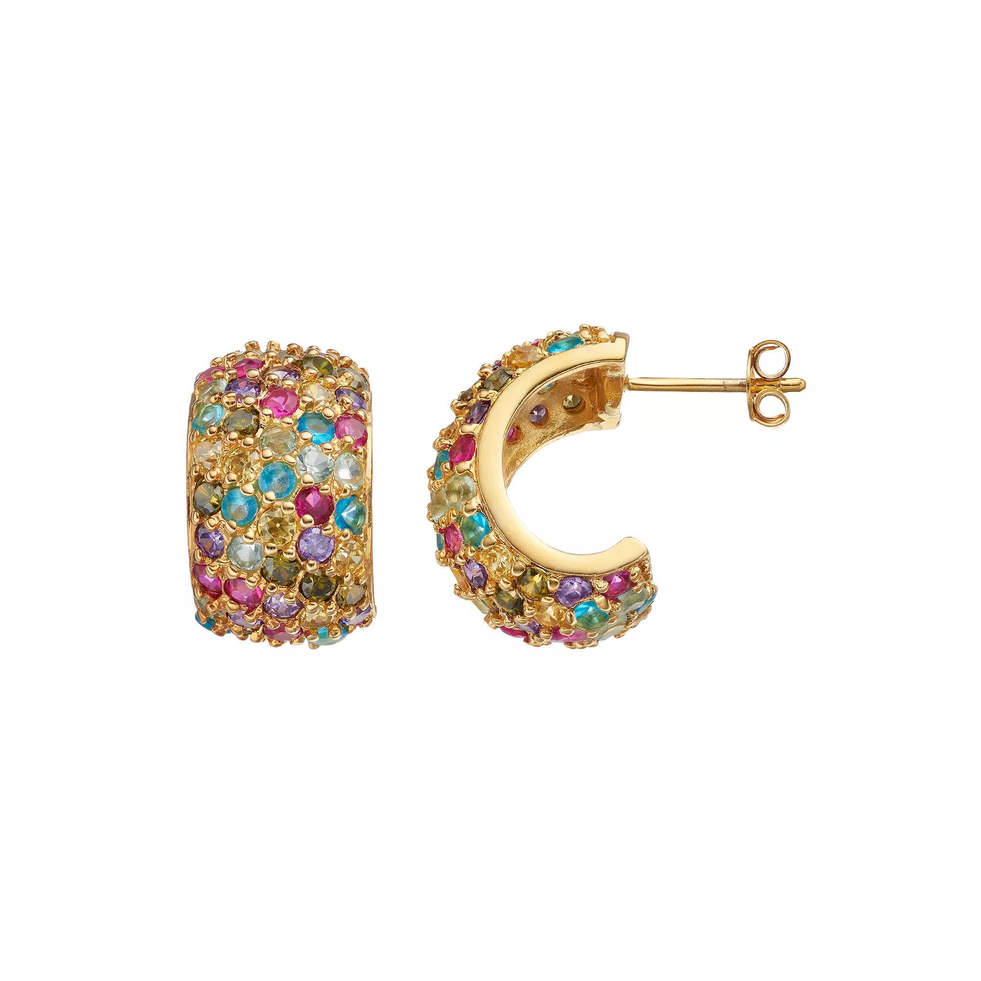 Sophie Miller Cubic Zirconia & Lab-Created Ruby Semi-Hoop Earrings, Womens, Multicolor Product Image