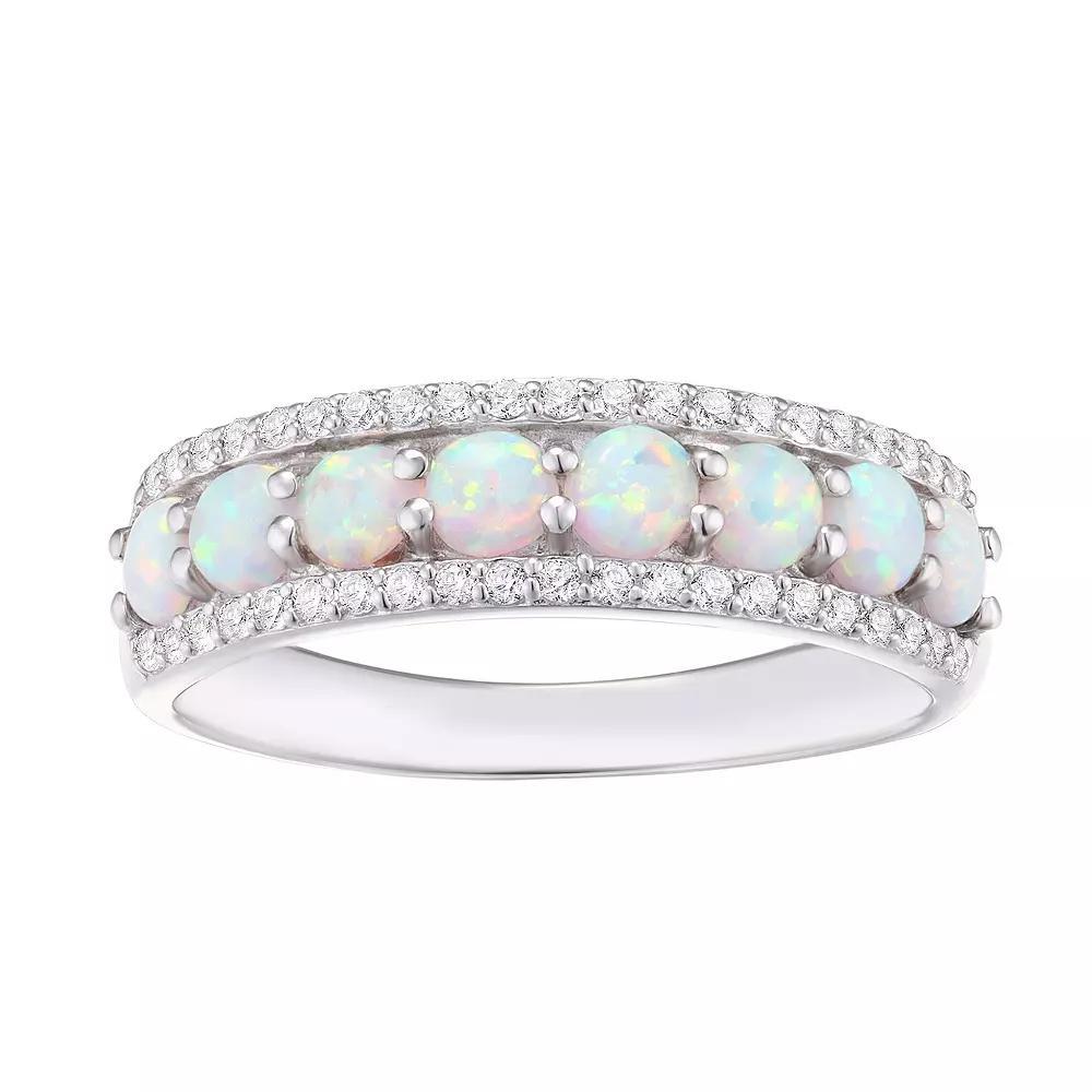 Sterling Silver Lab-Created White Opal & White Sapphire Ring, Women's, Size: 6 Product Image