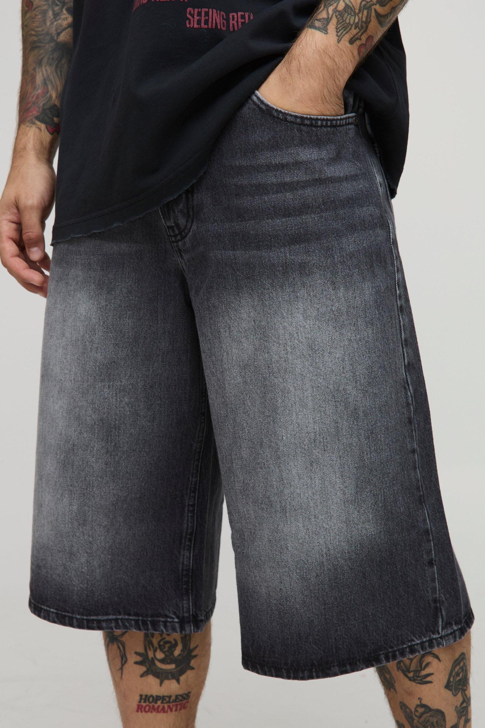 Longline Washed Denim Jorts | boohooMAN USA Product Image