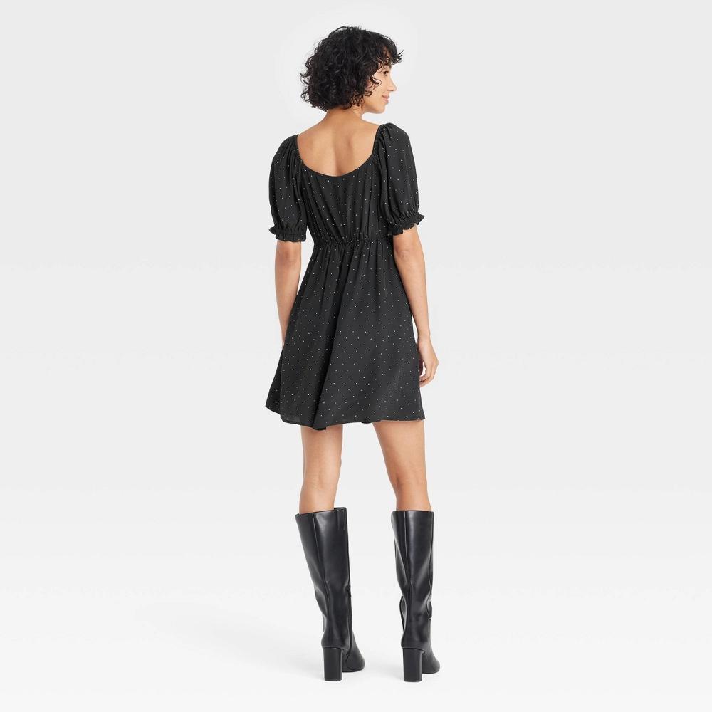 Womens Short Sleeve Crepe Mini A-Line Dress - A New Day Polka Dots S: Rayon, V Neck, Balloon Sleeve, Side Pocket Product Image