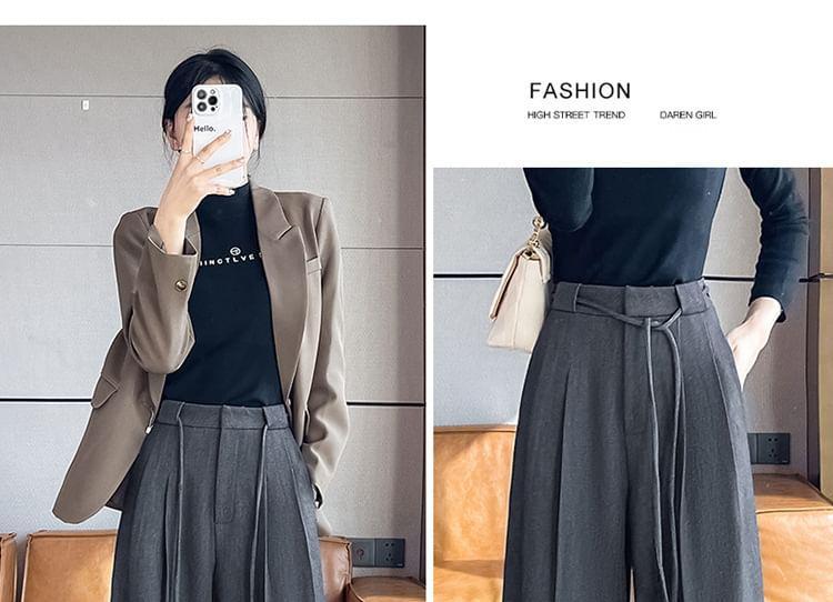 High Rise Plain Wide Leg Suit Pants (Various Designs) Product Image