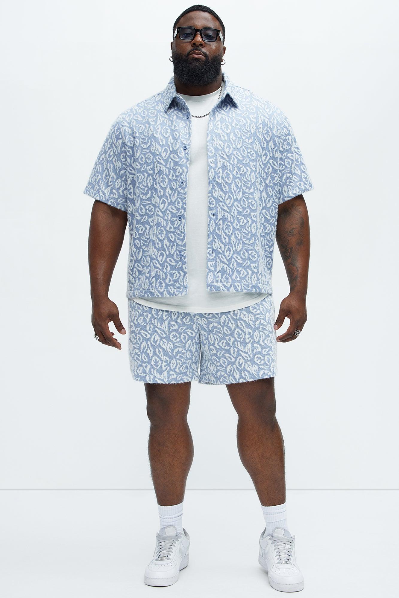 Jacquard Foliage Short Sleeve Shirt - Blue/combo Product Image