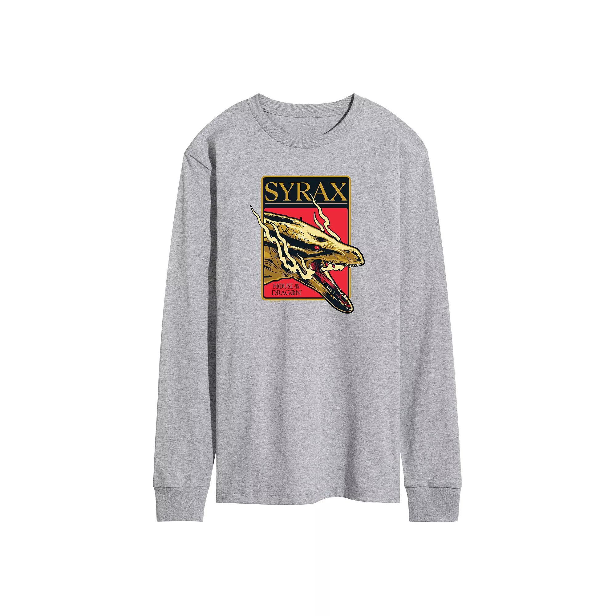 Mens House Of Dragon Syrax Badge Long Sleeve Graphic Tee Grey Gray Product Image