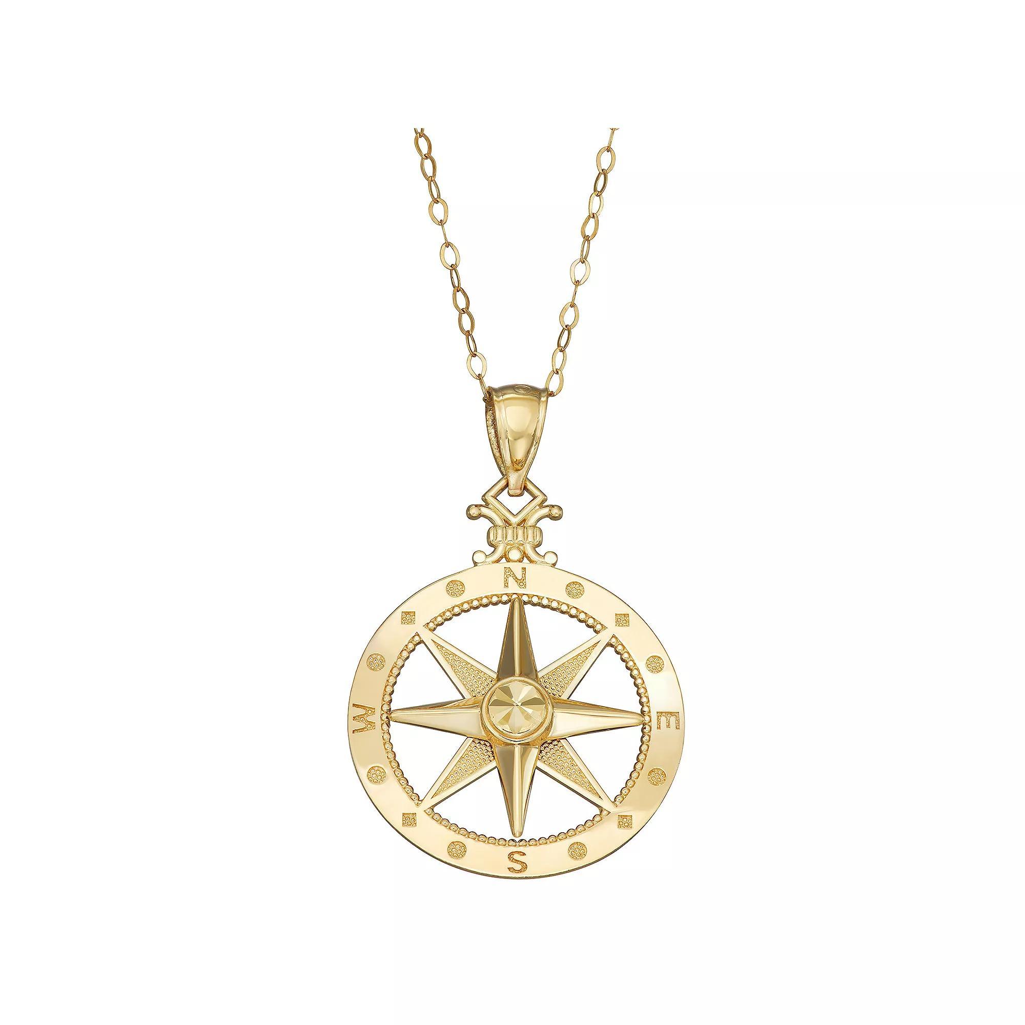10k Gold Compass Pendant Necklace, Women's, Size: 18" Product Image