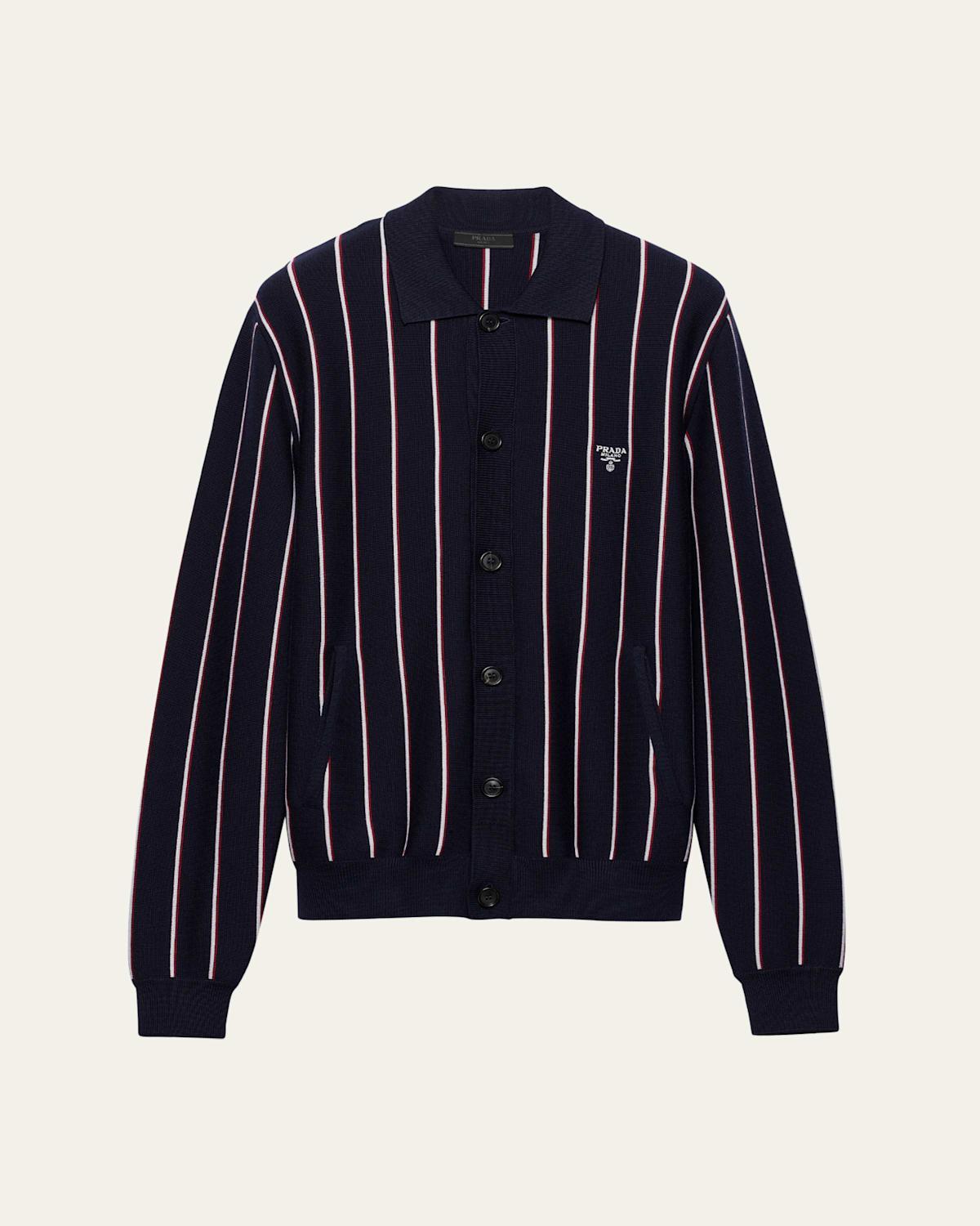 Mens Striped Wool Cardigan Product Image
