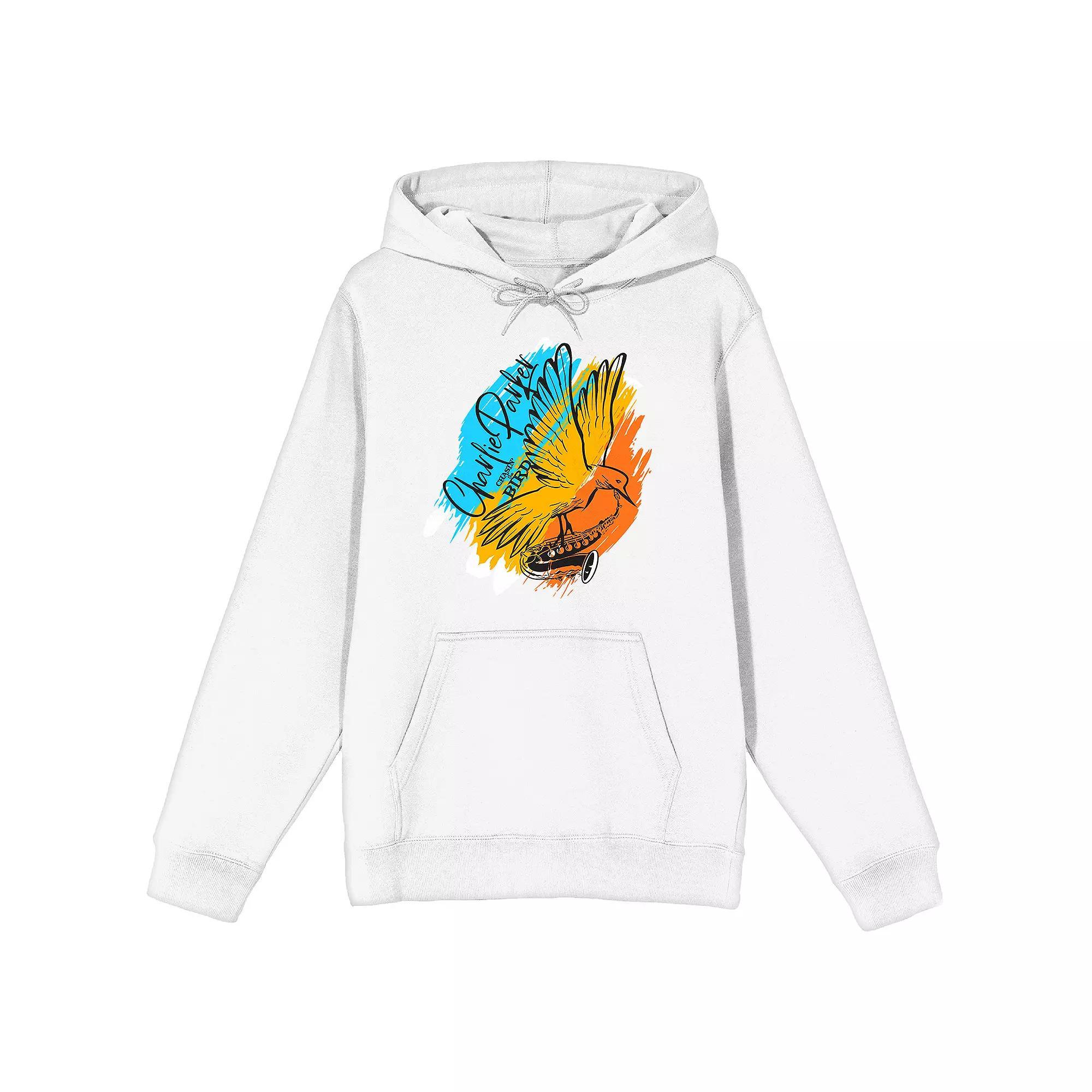 Men's Charlie Parker Bird with Sax Hoodie, Size: Large, White Product Image