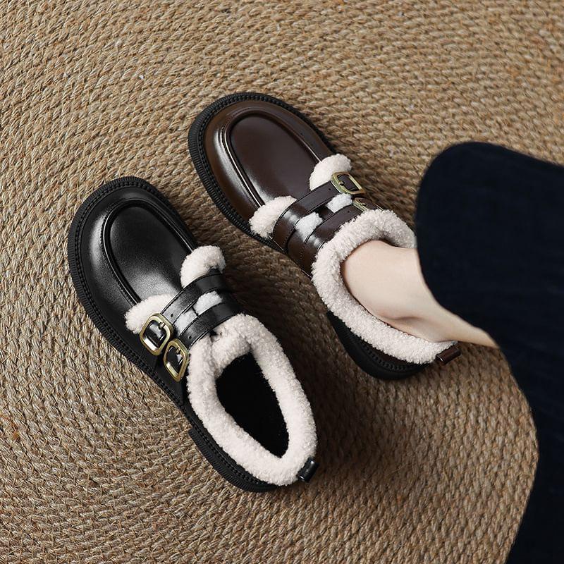 Buckled Fleece Trim Loafers  Product Image