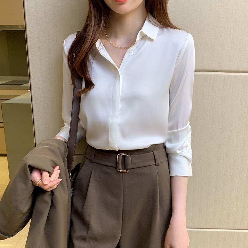 Long-Sleeve Plain Shirt Product Image