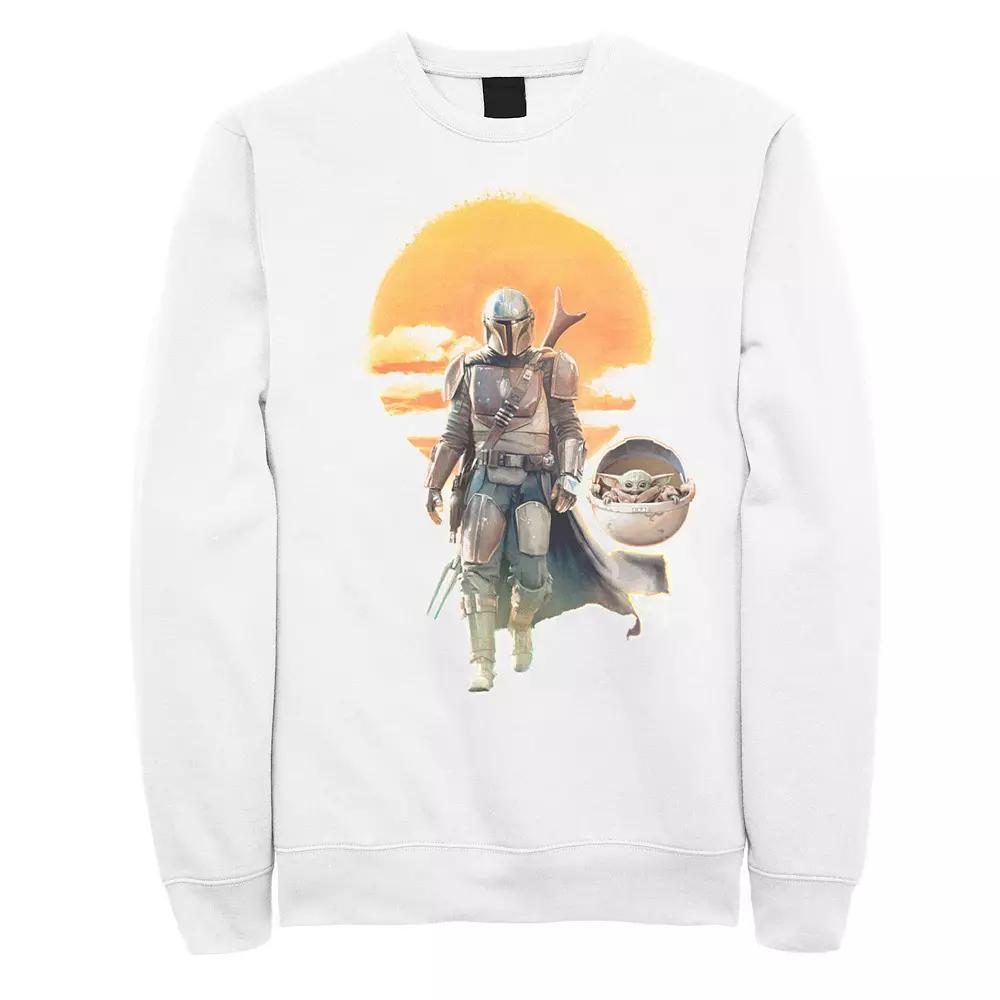 Men's Star Wars The Mandalorian The Child Aka Baby Yoda Sunset Walk Portrait Sweatshirt, Size: Small, White Product Image