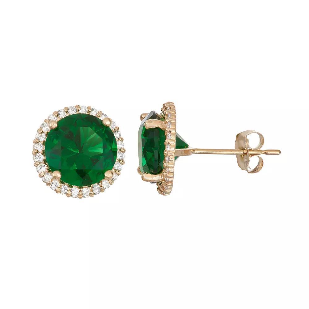 Designs by Gioelli 10k Gold Simulated Emerald & Lab-Created White Sapphire Halo Stud Earrings, Women's Product Image