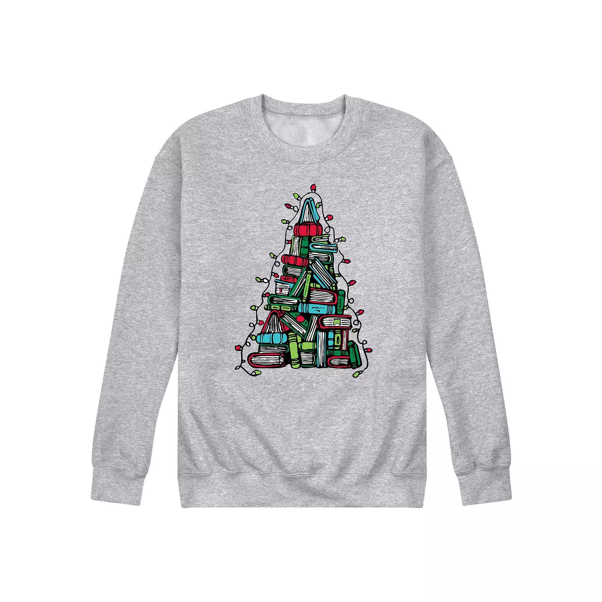Men's Book Christmas Tree Fleece Sweatshirt, Size: XXL, Grey Gray Product Image