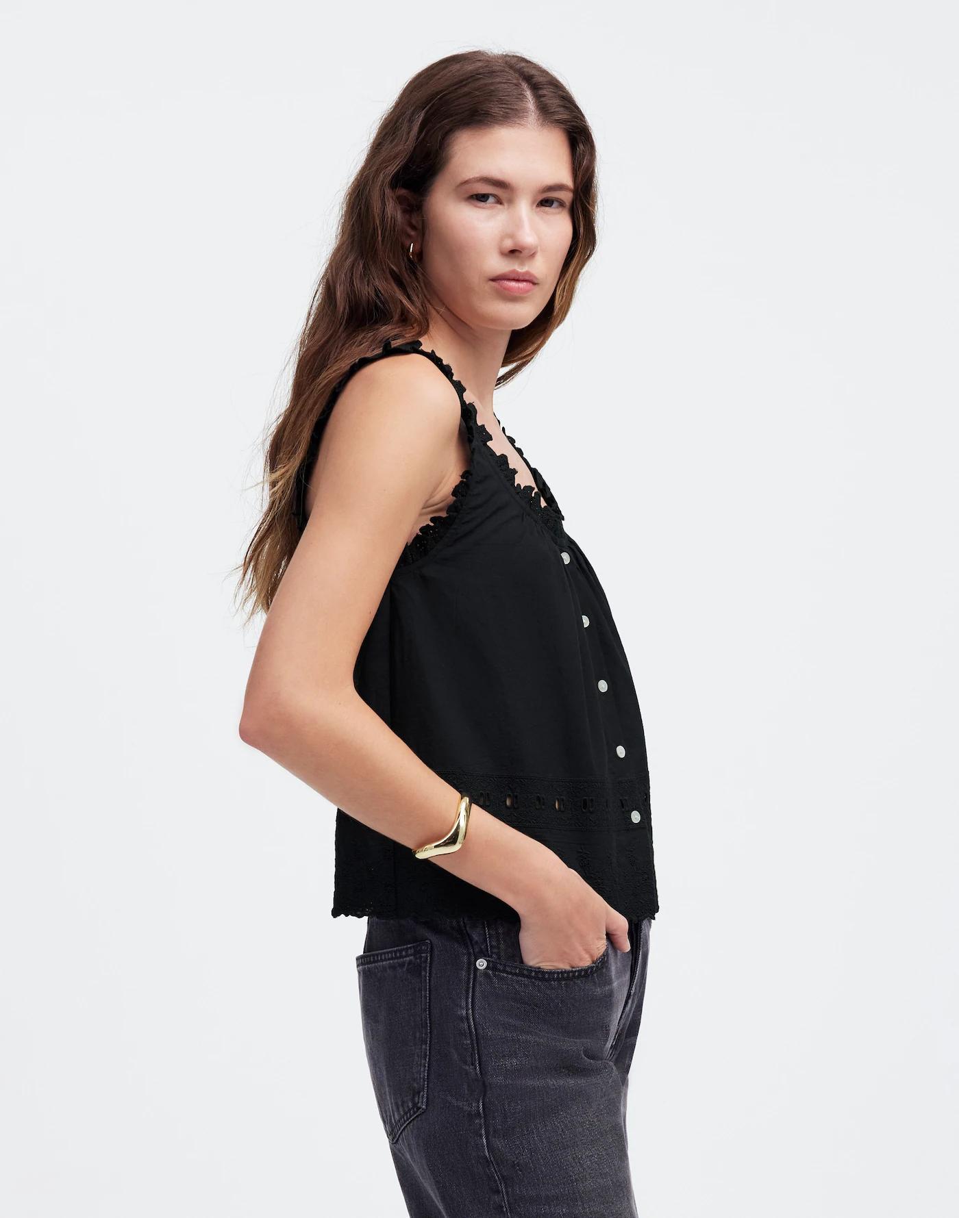 Embroidered Ruffle-Trim Top Product Image