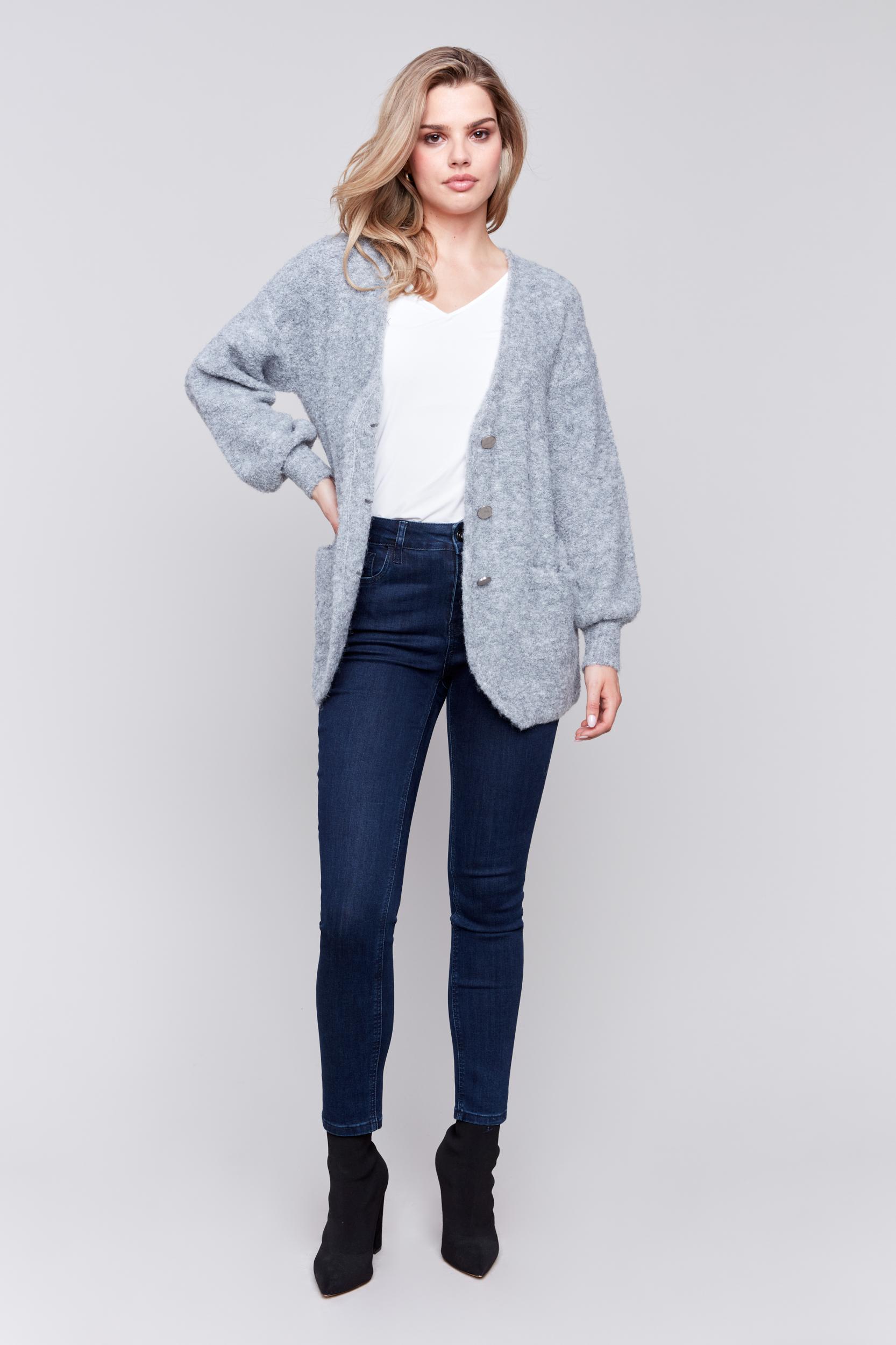Long Sleeve Boucle Sweater Cardigan Product Image