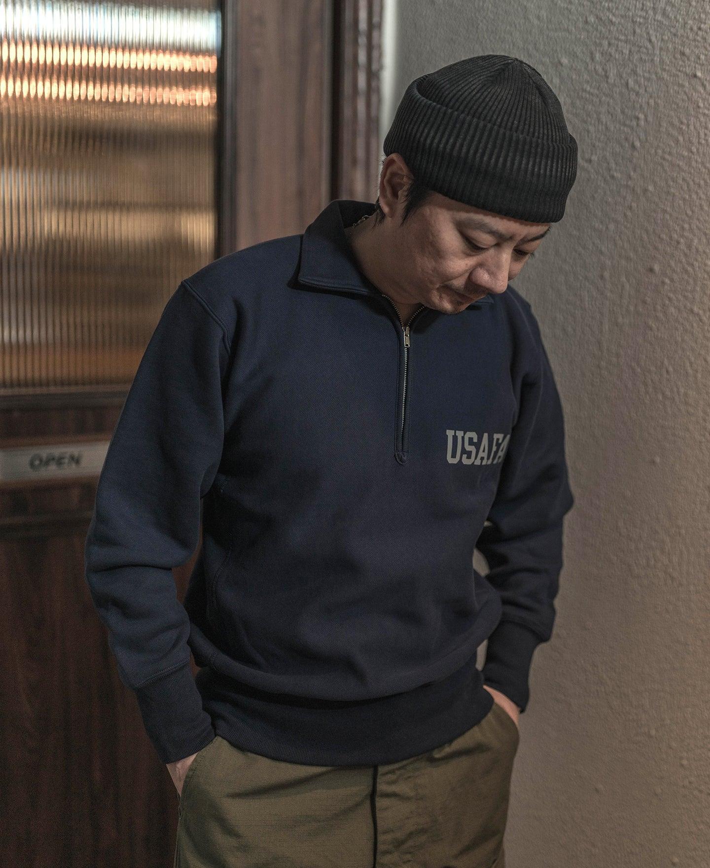 1950s USAFA Reverse Weave Half-Zip Sweatshirt - Navy Product Image