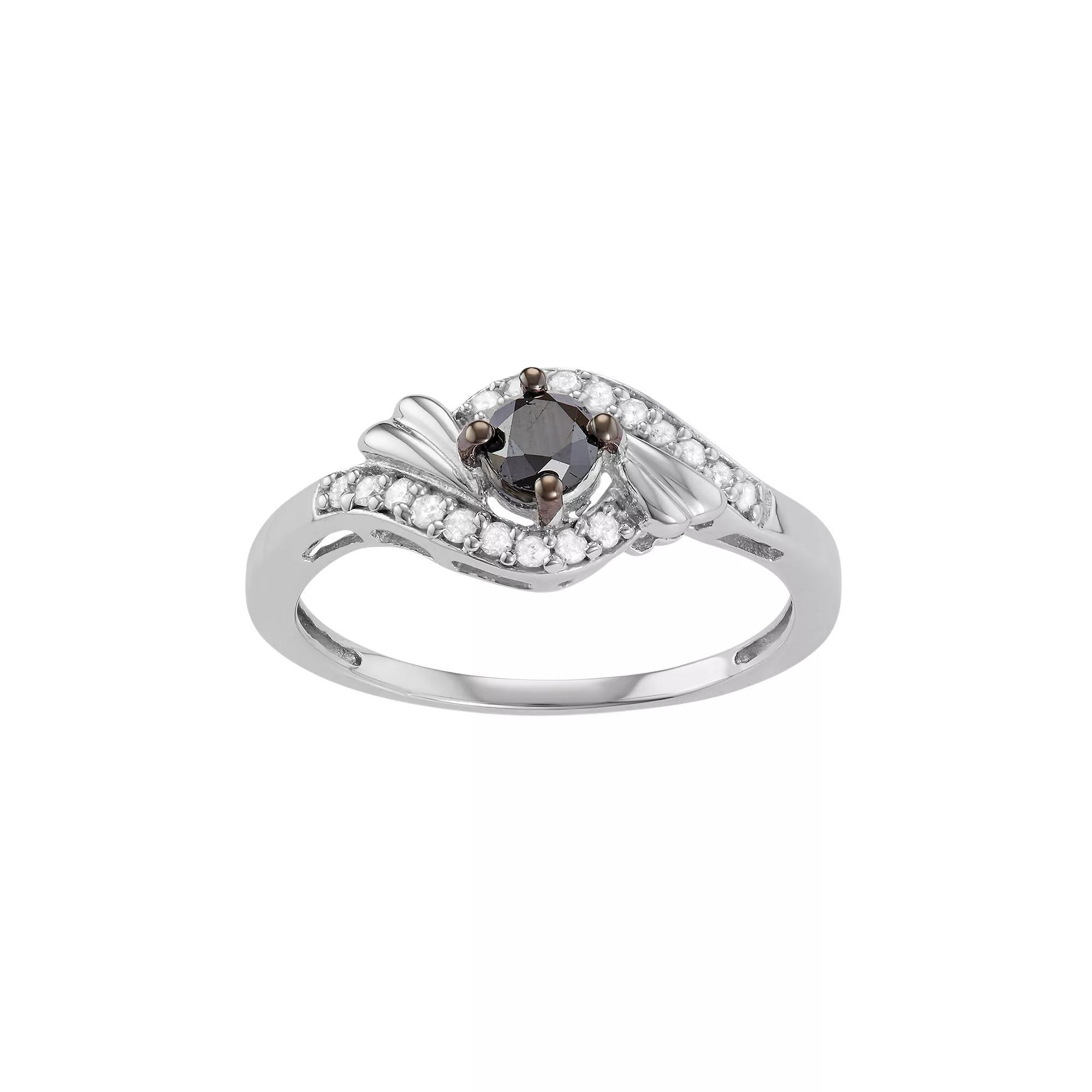 Jewelexcess Sterling Silver 1/2 Carat T.W. Black & White Diamond Swirl Ring, Women's, Size: 8 Product Image