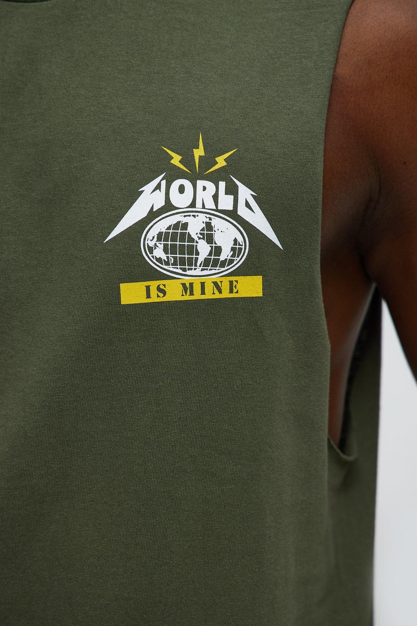World Is Mine Muscle Tee - Military Green Product Image
