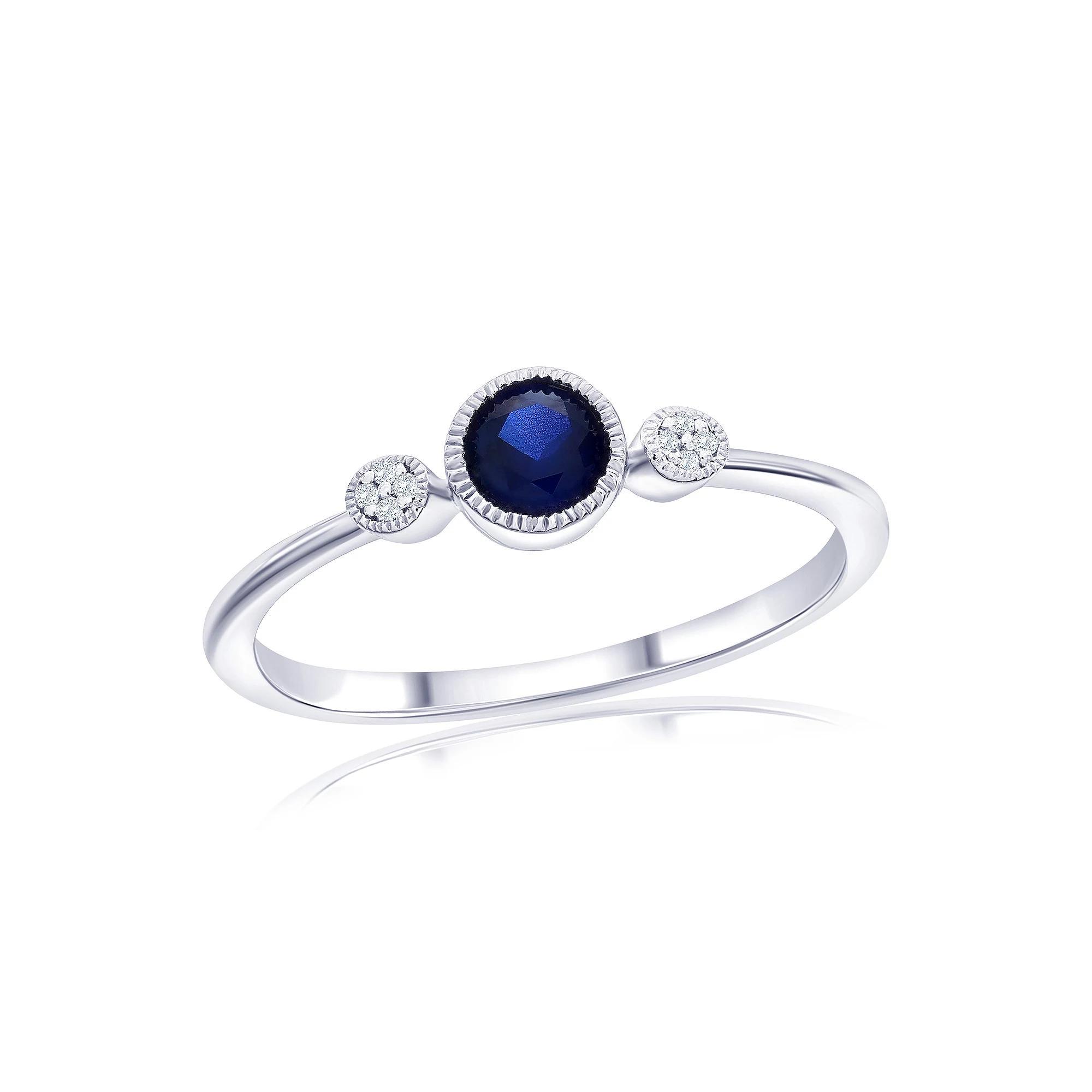 Divine Gold Sterling Silver Lab-Created Sapphire & Diamond Accent Round Ring, Women's, Size: 8 Product Image