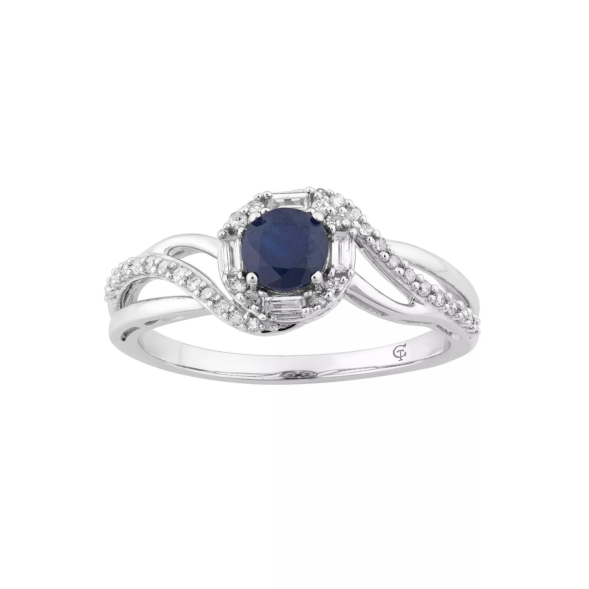 10k White Gold Sapphire & 1/4 Carat T.W. Diamond Swirl Ring, Women's, Size: 8, 10k Whgold Product Image
