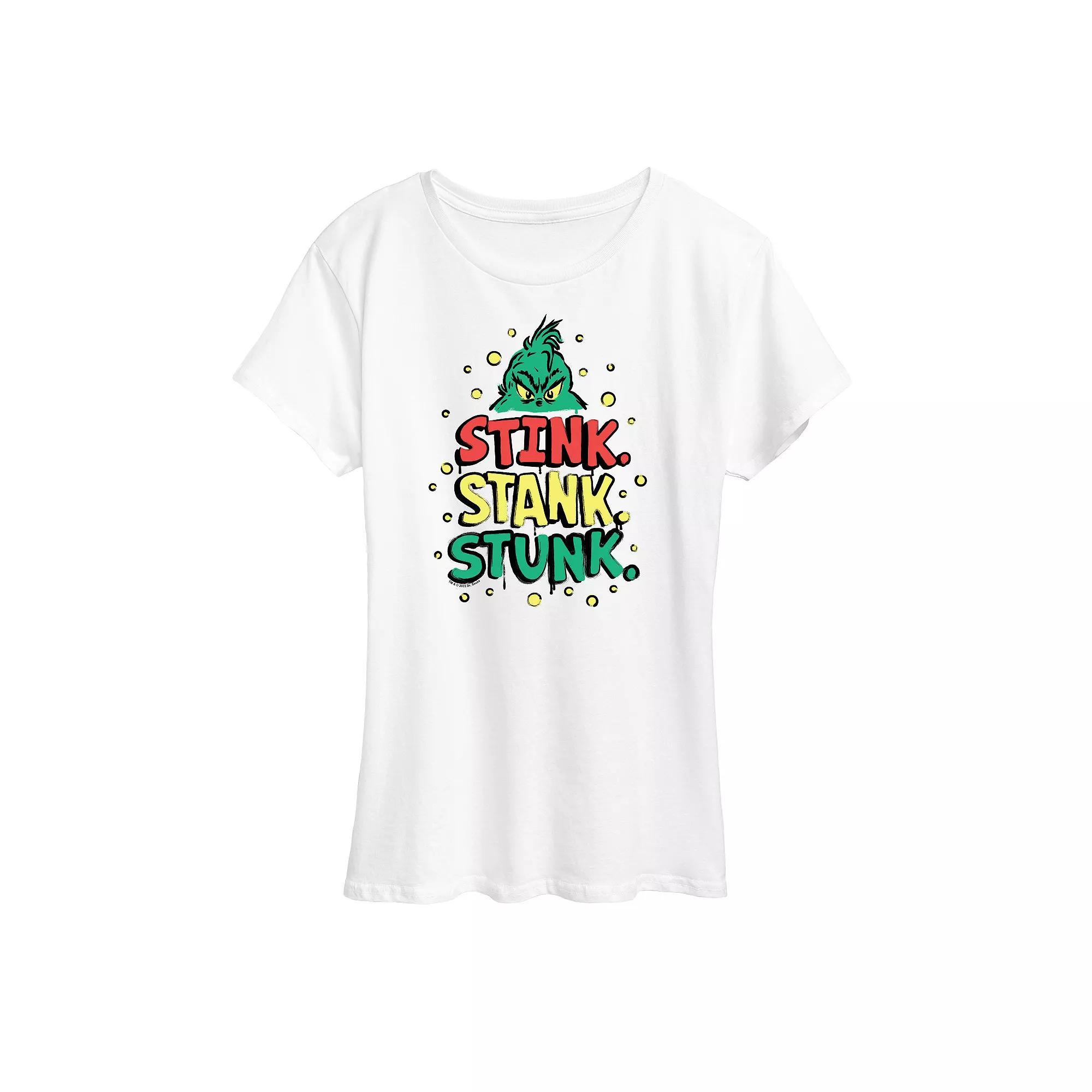 Womens Dr. Seuss The Grinch Stink Stank Stunk Graphic Tee, Girls Grey Gray Product Image