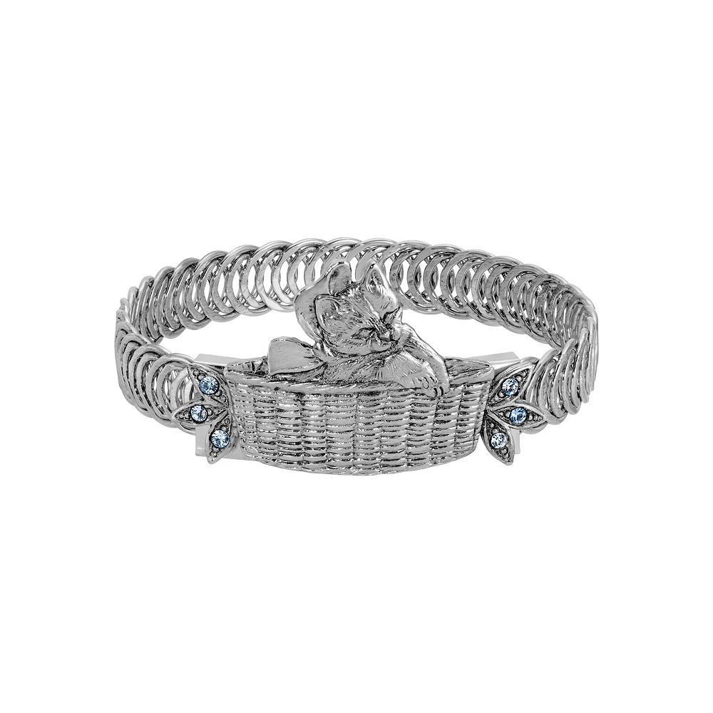 1928 Silver Tone Cat In Basket Bracelet, Womens, Gray Product Image