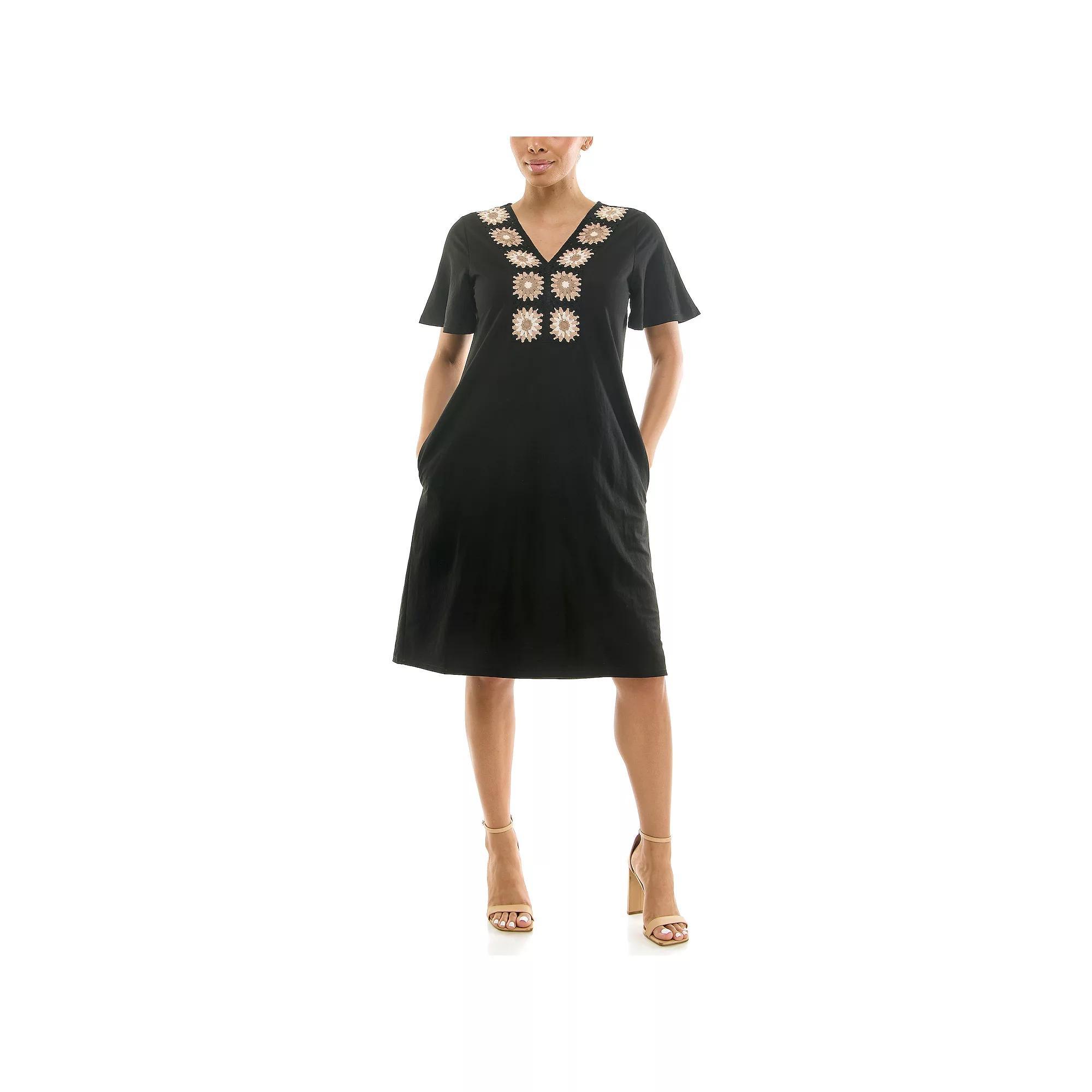 Womens Nina Leonard Crochet Trapeze Dress Product Image