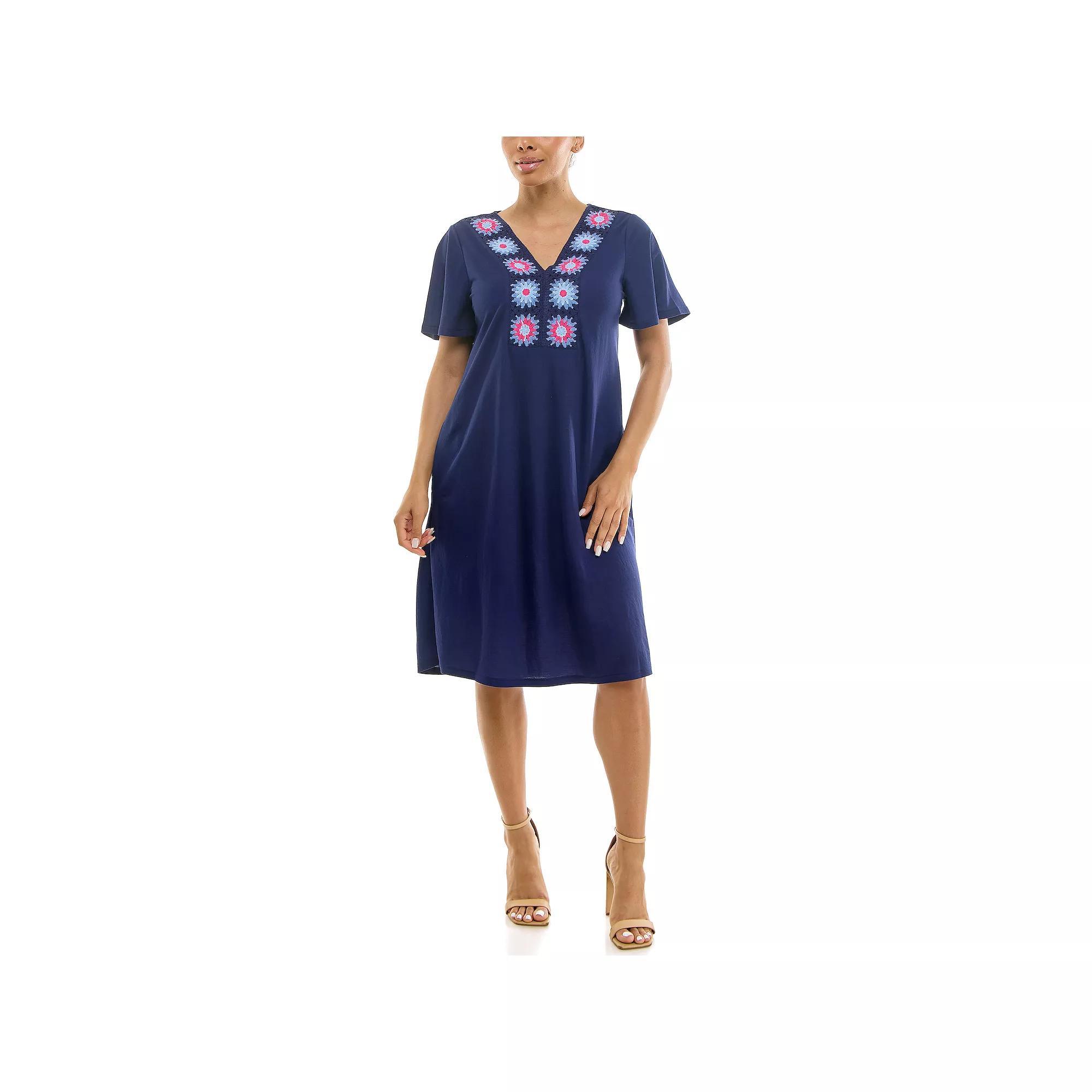 Women's Nina Leonard Crochet Trapeze Dress, Size: XL, Green Combo Product Image