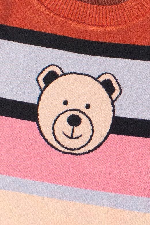 Short Sleeve Striped Teddy Bear Sweater Product Image