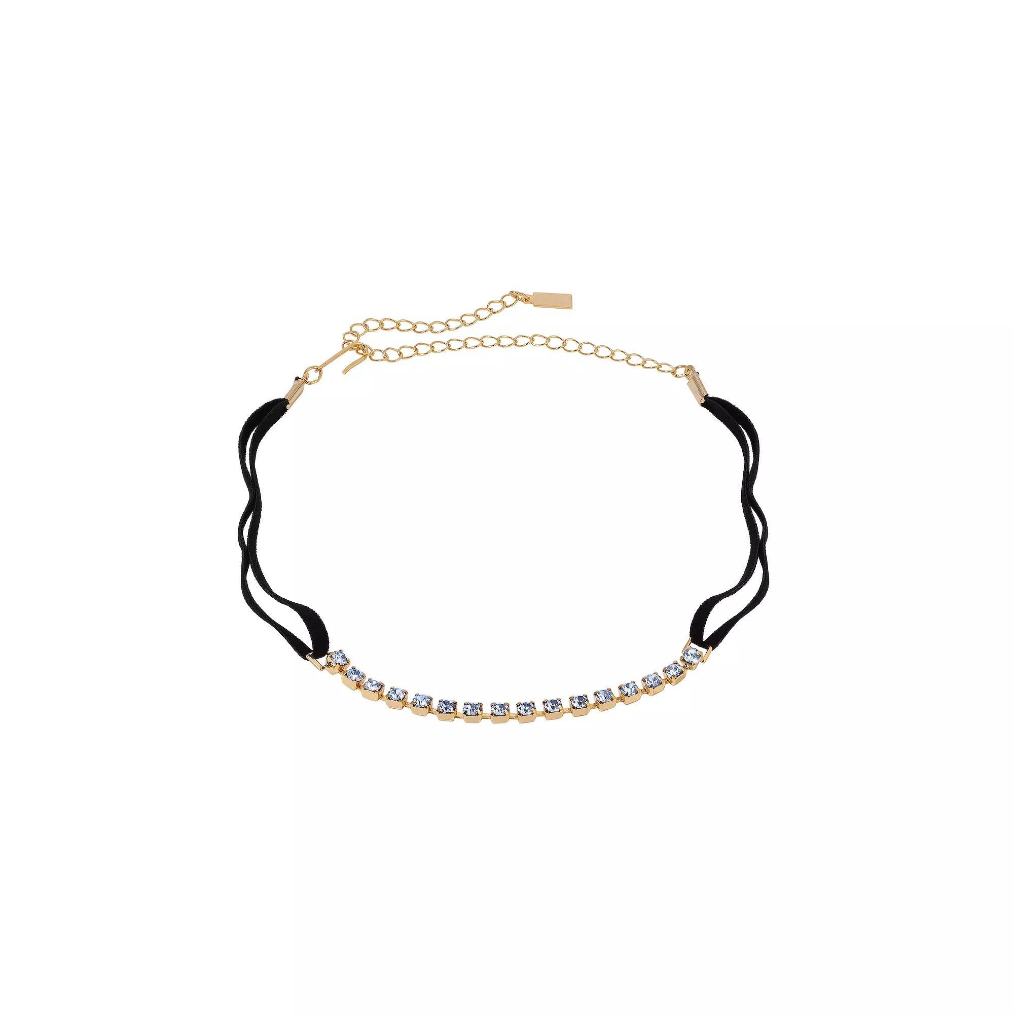 1928 Gold Tone Crystal & Faux Suede Choker Necklace, Womens, Blue Product Image