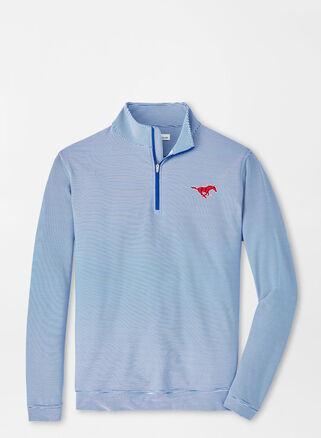 Peter Millar Mens SMU Sugar Stripe Performance Quarter-Zip | Color: Blue / White | Size: L Product Image
